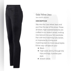 CAbi #4073 Size 2 Gala Black Velvet Jeans Cotton-Spandex